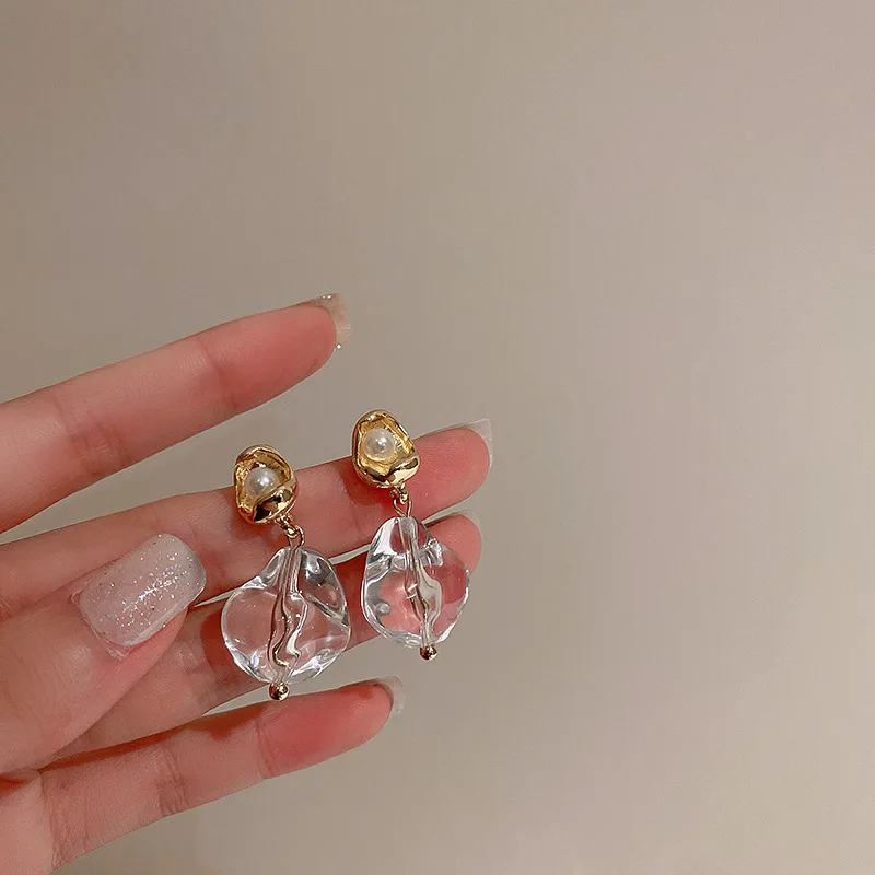 

Fashion Transparent Irregular Acrylic Resin Drop Earrings For Women Korean Style Clear Hanging Elegant Pearl Fine Jewelry