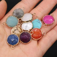 4pcs natural stone pendants faceted lapis lazuli opal gold plated double hook connectors for jewelry making necklace bracelet