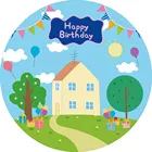 Фон для фотосъемки с изображением весеннего голубого дома свиньи круга для вечеринки в честь Дня Рождения детского дня рождения
