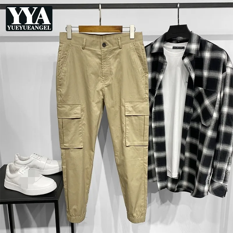 

Брюки-карго мужские с множеством карманов, уличные брюки-султанки-карандаш, тонкие повседневные брюки на молнии, в стиле High Street, цвет хаки, л...