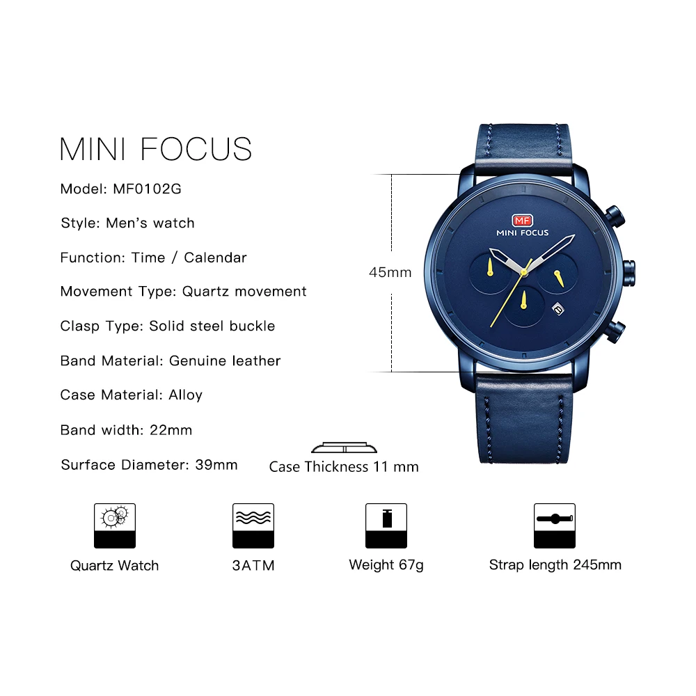 

MINI FOCUS Gents Watches Man Clock 2019 Top Brand Luxury Army Military Sports Male Quartz-Watch Date 24hours Blue Relojes Hombre