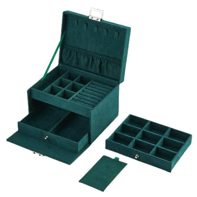 

XINSOM Vintage Jewelry Organizer Box Three Layers Velvet Jewelry Box High Capacity Necklace Earrings Rings Bracelets Casket Case