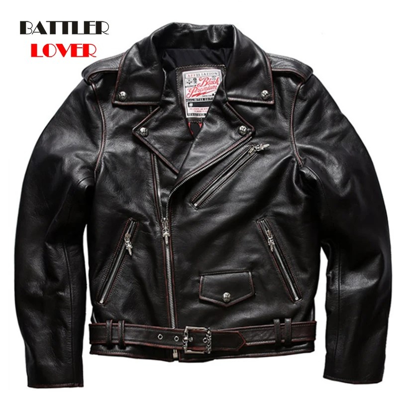 

Vintage Motorcycle Style Genuine Leather Jackets For Men 2021 Real Natural Cowhide Spring Slim Fit Biker's Coats Plus Size 3XL