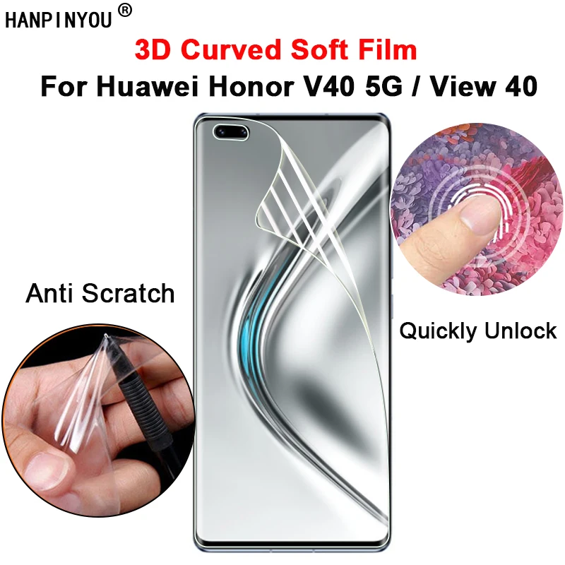 

For Huawei Honor V40 5G / View 40 3D Curved Clear Soft PET Full Cover Film Quickly Unlock Screen Protector -Not Tempered Glass