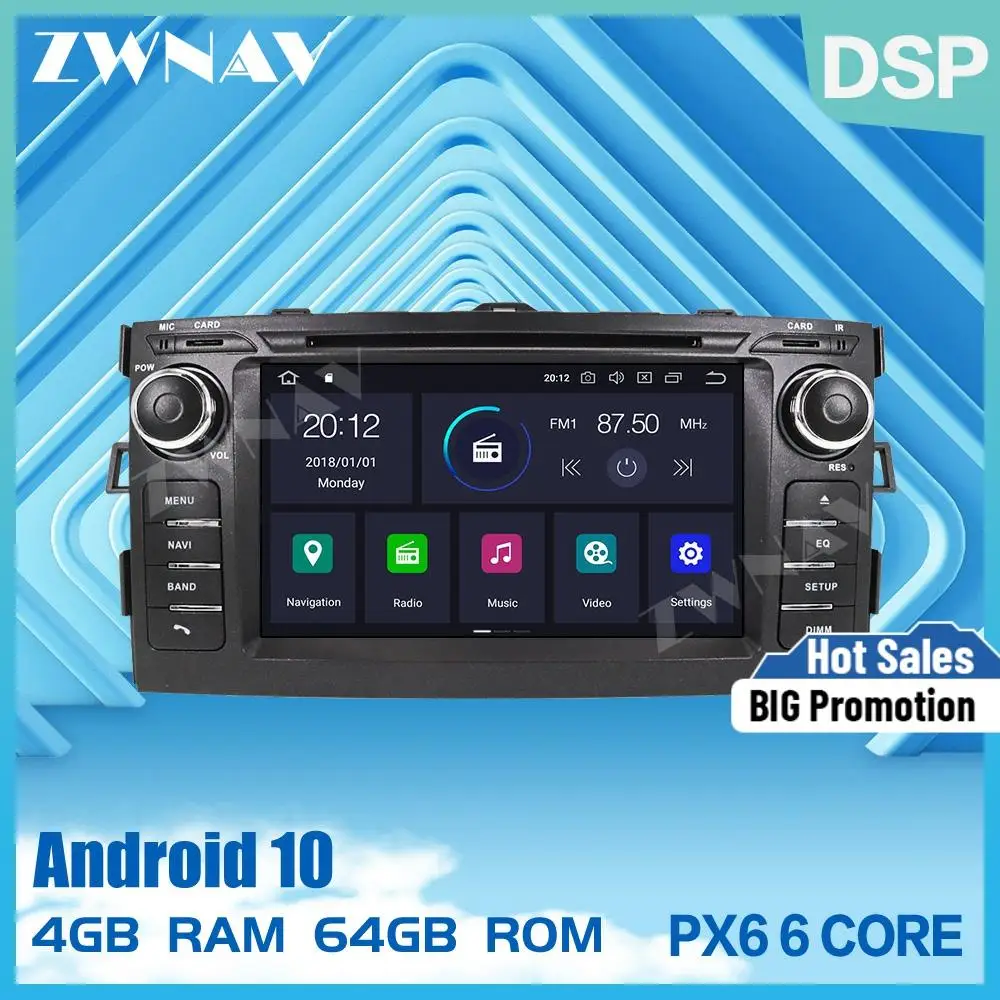 Автомагнитола PX6 IPS 4 + 64 ГБ Android 10 0 для Toyota Auris 2006-2015 автомагнитола с GPS-навигацией