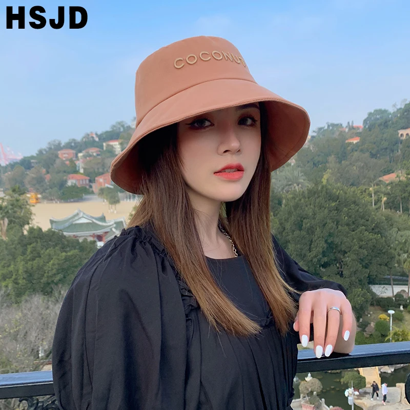 Summer Bucket Hat For Women Fashion Letter embroidery Panama Foldable Girls Sun Hat Wide Brim Anti-UV Beach Cap Fisherman Caps