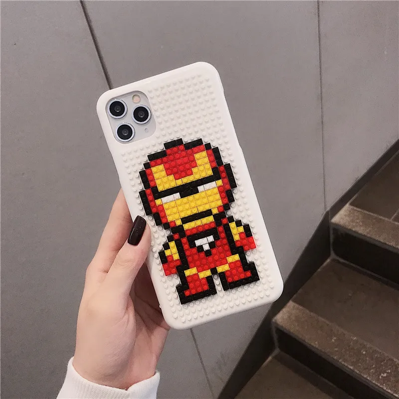 

Disney DIY Lego Building Blocks Iron Man Building Blocks Mobile Phone Case Creative Couple for iPhone11 8p 7plus xr xsmax xs