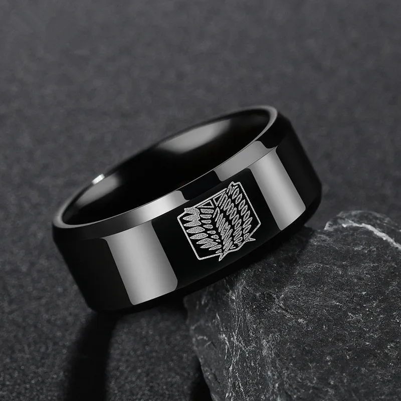 

Anime Attack on Titan Cosplay Ring Scout Regiment Wings Black Metal Rings