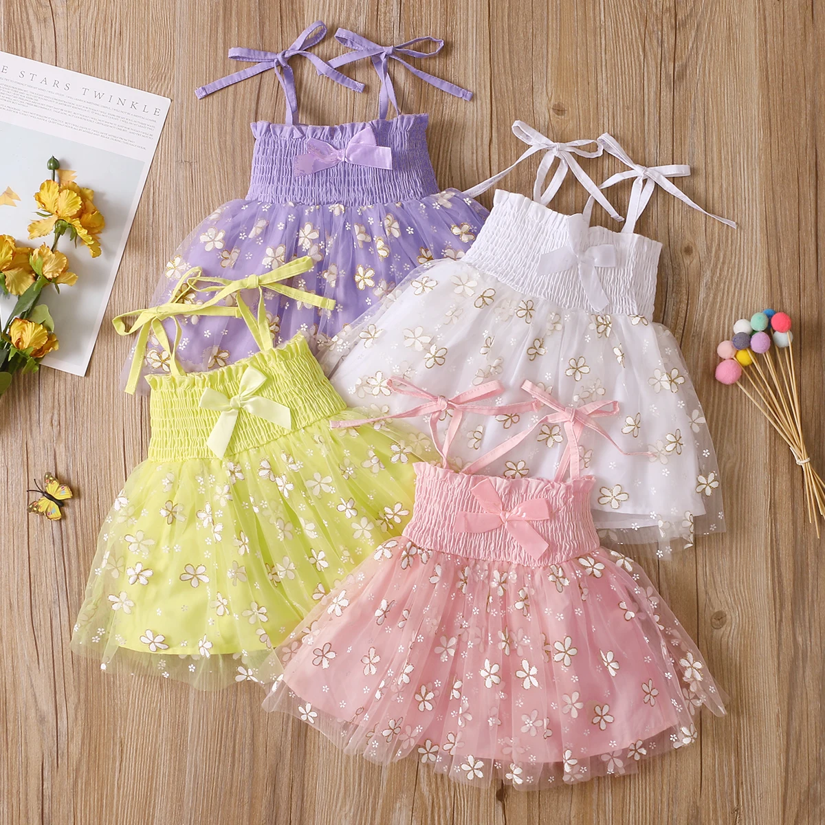 Летние милые платья для маленьких девочек 0-18 м без рукавов с цветочным бантом