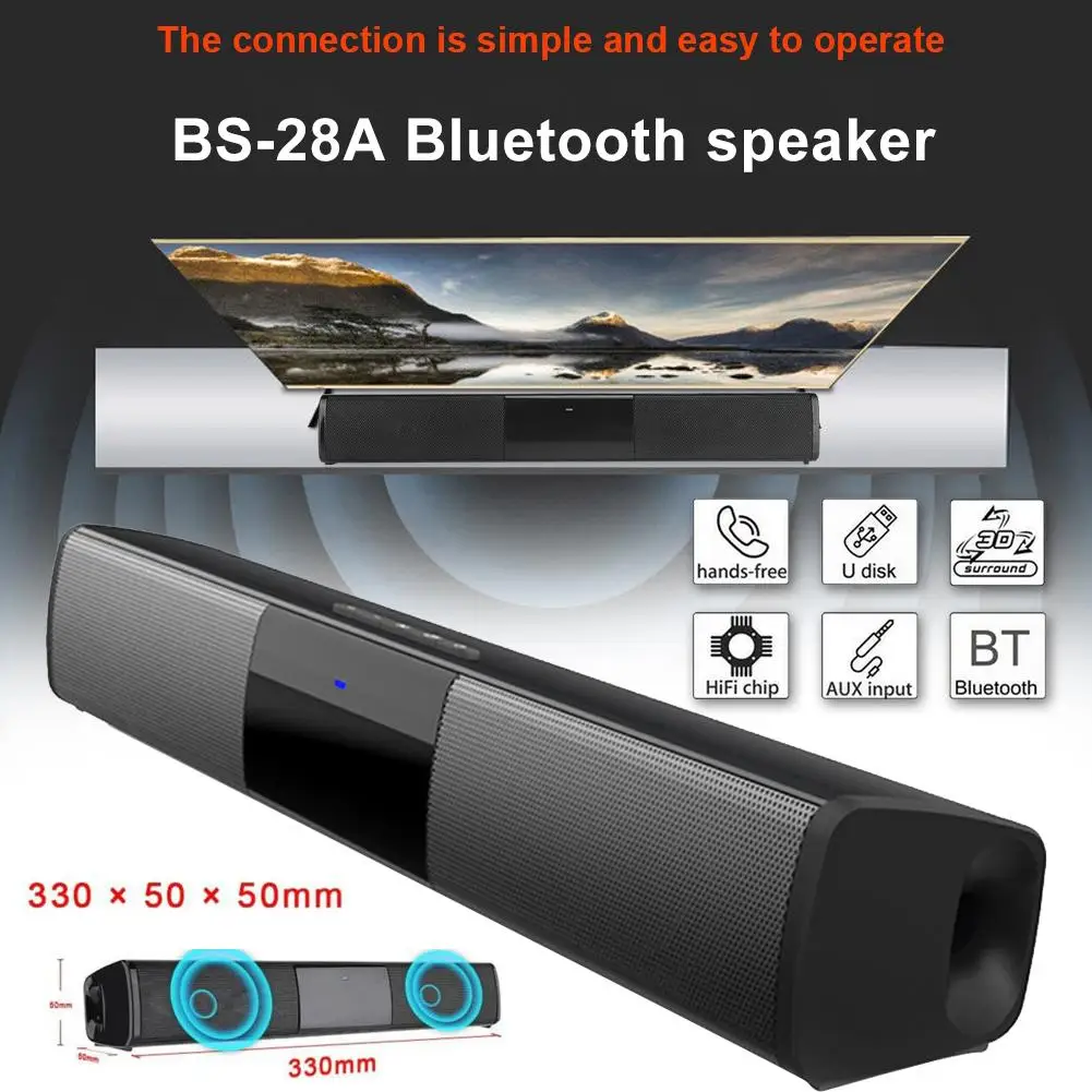 BS-28A PC Bluetooth soundbar Detachable Subwoofer Speaker USB Wired with Microphone Stereo Surround TV Speakers Aux for Laptop