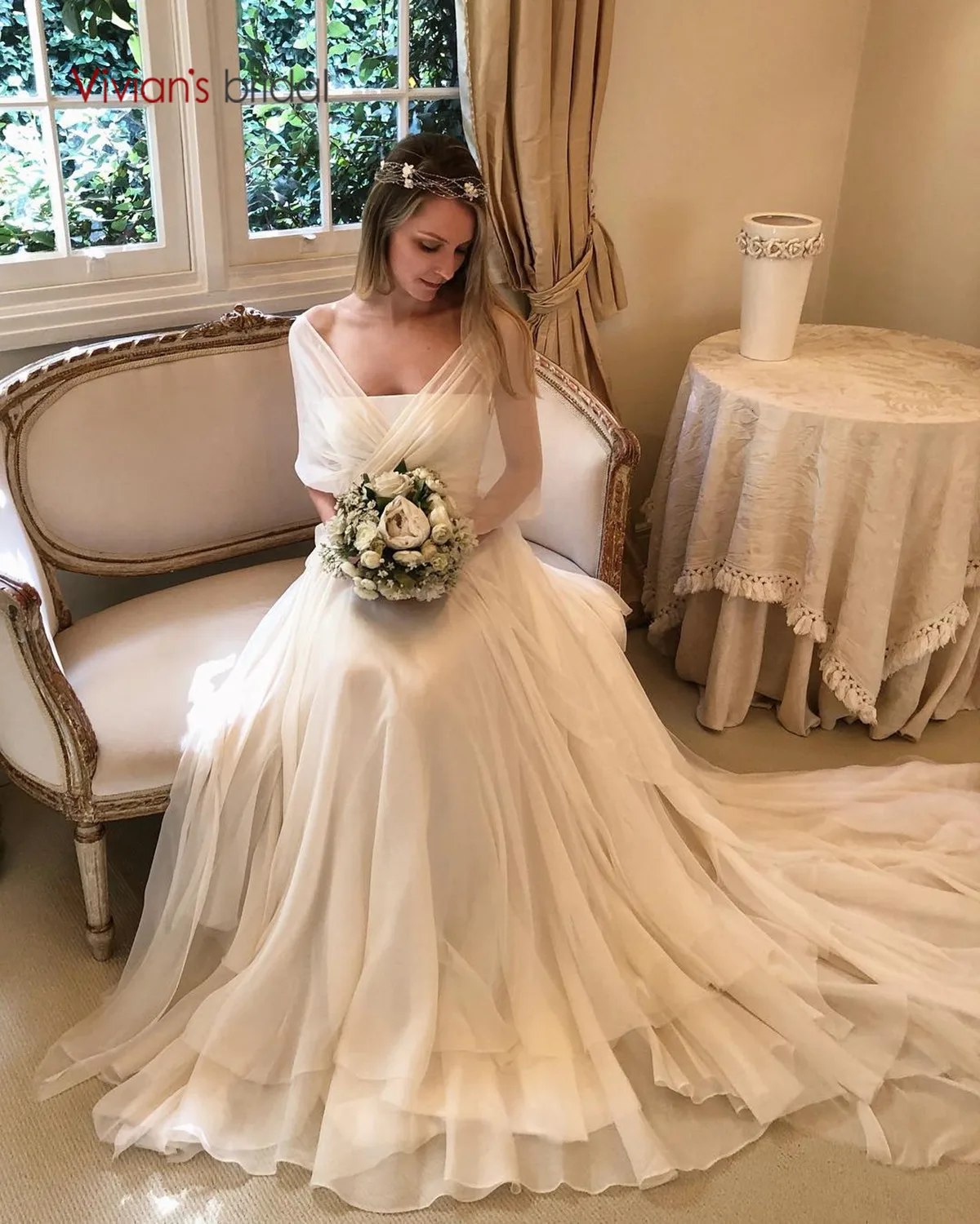 Vivian's Bridal элегантное многослойное свадебное платье со шлейфом сексуальное с