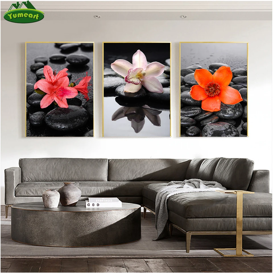 Скандинавские цветы на холсте с черным камнем постеры для рисования цветок