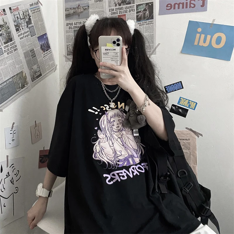

Oversize tops accessory bratz Brandy Punk Gothic Tshirt Harajuku Sleeve T Shirt Letter Print Vintage T-shirt Streetwear Anime
