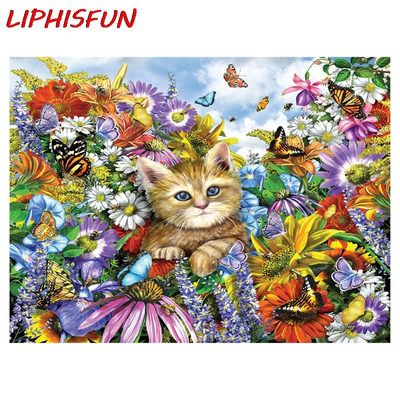 

LIPHISFUN полная дрель алмазная живопись ручная вышивка крестиком Стразы квадратный/круглый домашний Декор животное кошка Цветы