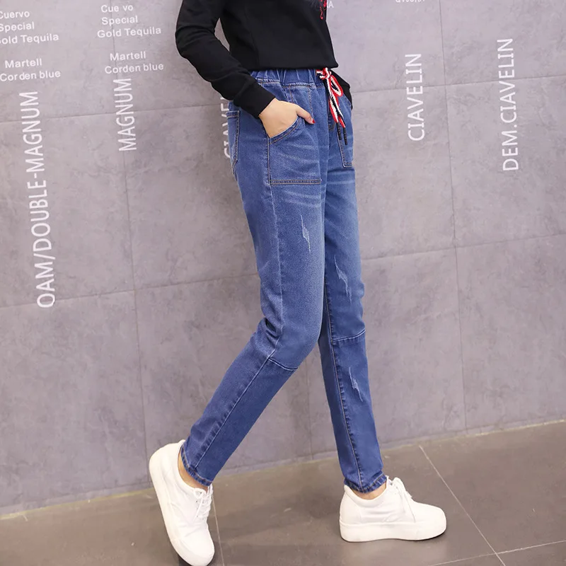 Ray Dtun Весна плюс размер модные отбеленные винтажные средняя талия полная длина