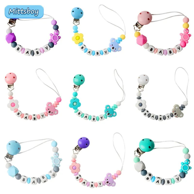 

Personalized Name Food Grade Silicone Letter Pacifier Clips Safe Teething Chain Baby Teether Eco-friendly Dummy Clip Holder Gift