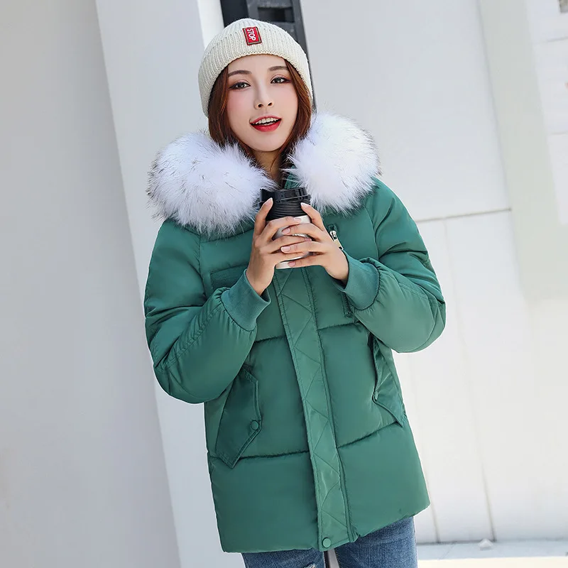 

Kawaii Jacket Women Cotton Jacket Big Fur Collar Hooded Coat Womens Regular Bubble New Coat Korean Casual Winter Clothes Fashion