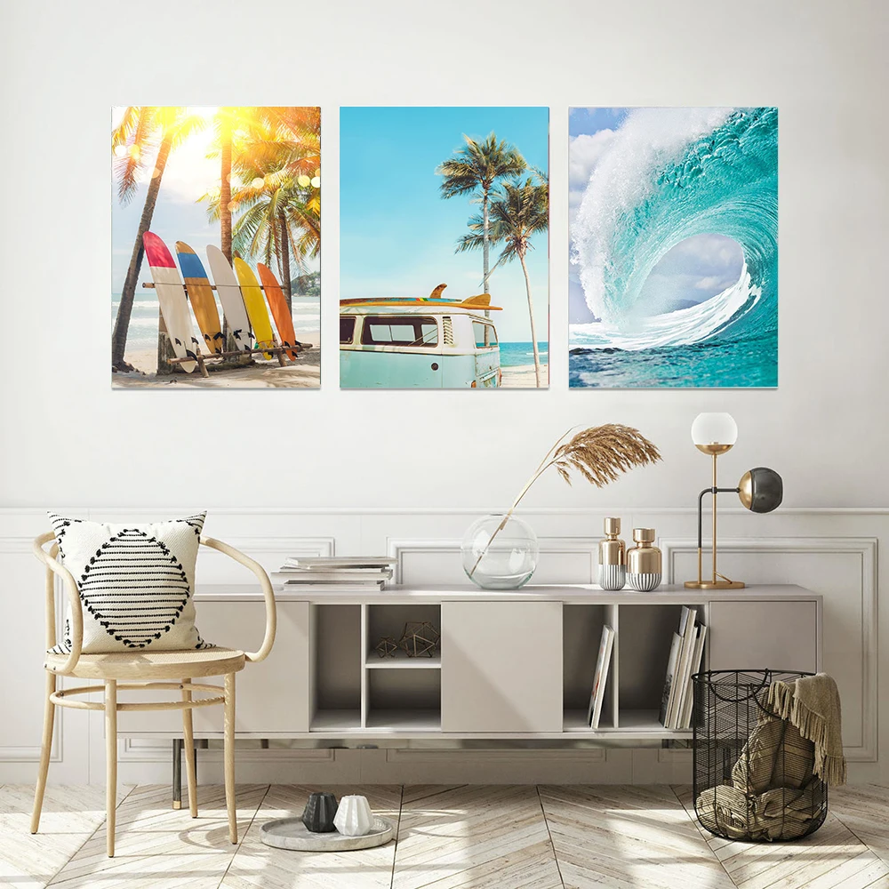 

Seascape Surf Wall Art Canvas Painting Landscape Beach Posters Surfboard Prints Coastal Pictures for Living Room Home Decoration