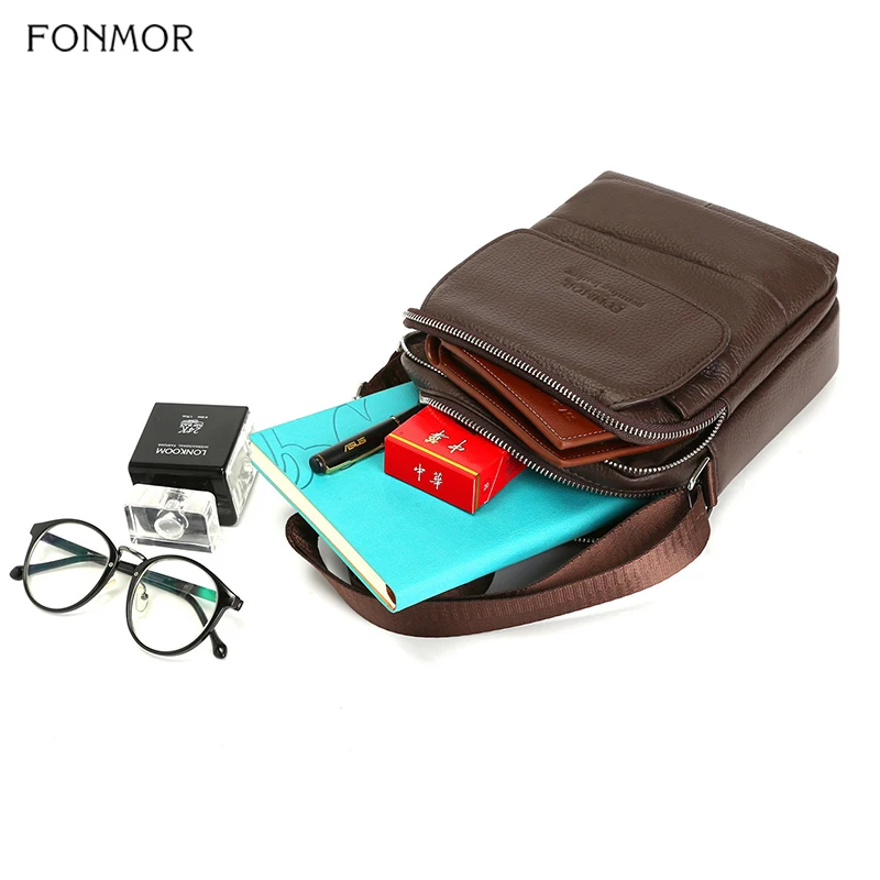 Сумка мессенджер Fonmor мужская из натуральной кожи модный саквояж на ремне через