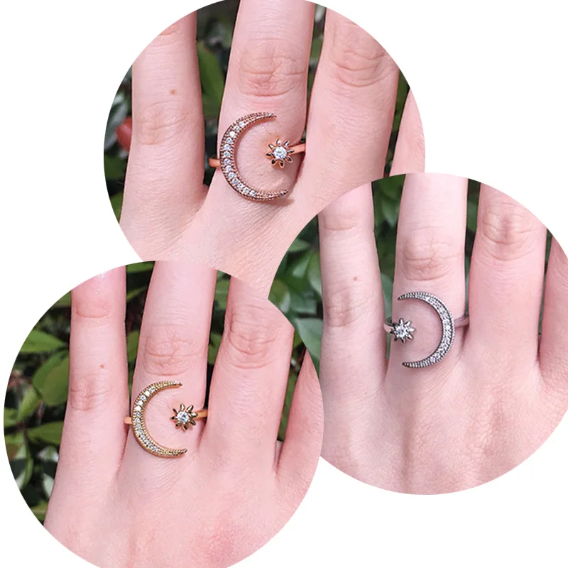 

Hot selling Boho Open Ring For Women Fashionable Moon&Star Jewelry Female Ring Sets Anniversary Gift Dropshipping