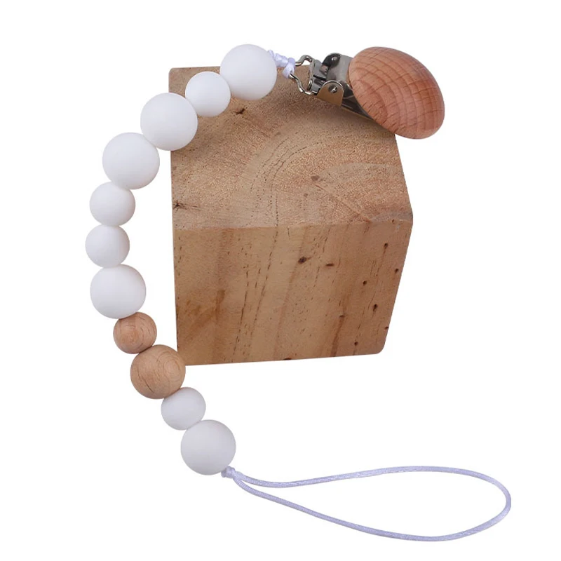 

Newborn Feeding Pacifier Baby Wooden Beaded Pacifier Clip Chain Nipple Holder
