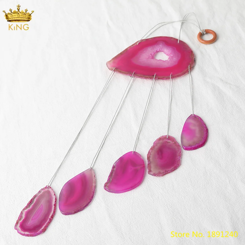 

Rose Red Color Natural Agates Onyx Stone Slab Slice Beads Hanging Wind Chimes Jewelry,Home Window Wind Chimes Decoration Gift