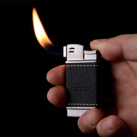 inflatable oil lighter pipe oblique fire design creative leather metal ignition smoking portable windproof rechargeable butane