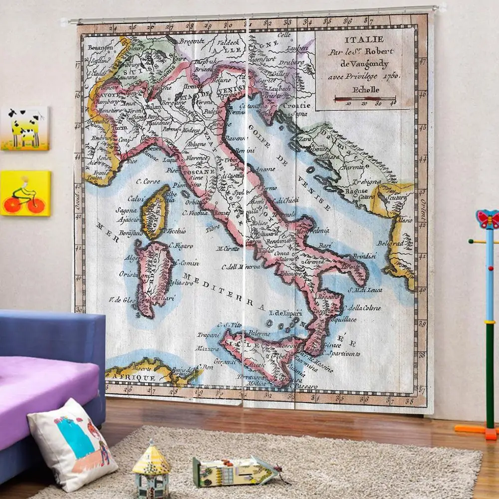 Карта занавески s 3D Печать Блокировка полиэстер фото ткань для комнаты спальни 3d