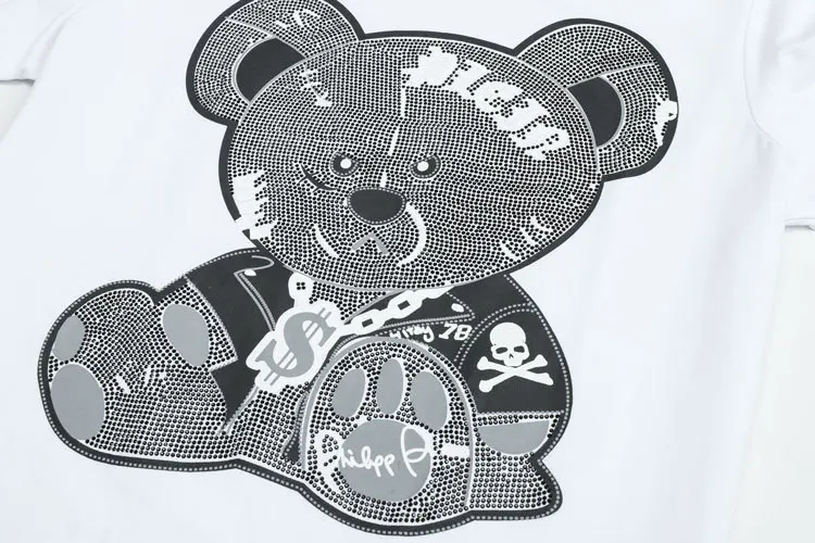 

Summer Fashion New Arrival Male Tees Hot Philipp Rhinestone Personality Bear Cool Slim Short Sleeve T-shirt QP Plein Couple Wear