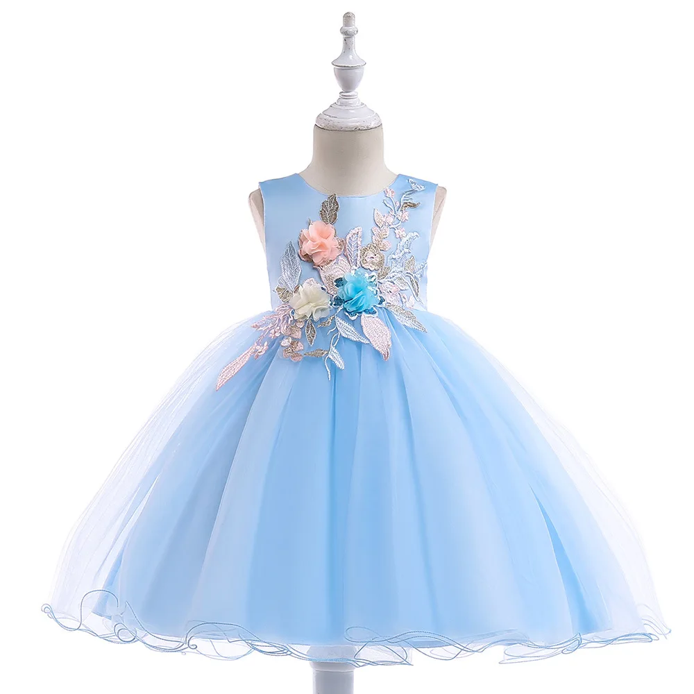 

New Style CHILDREN'S Dress Princess Dress Girls Wedding Dress Puffy Dress Flower Stickers Cotton Inner Costume