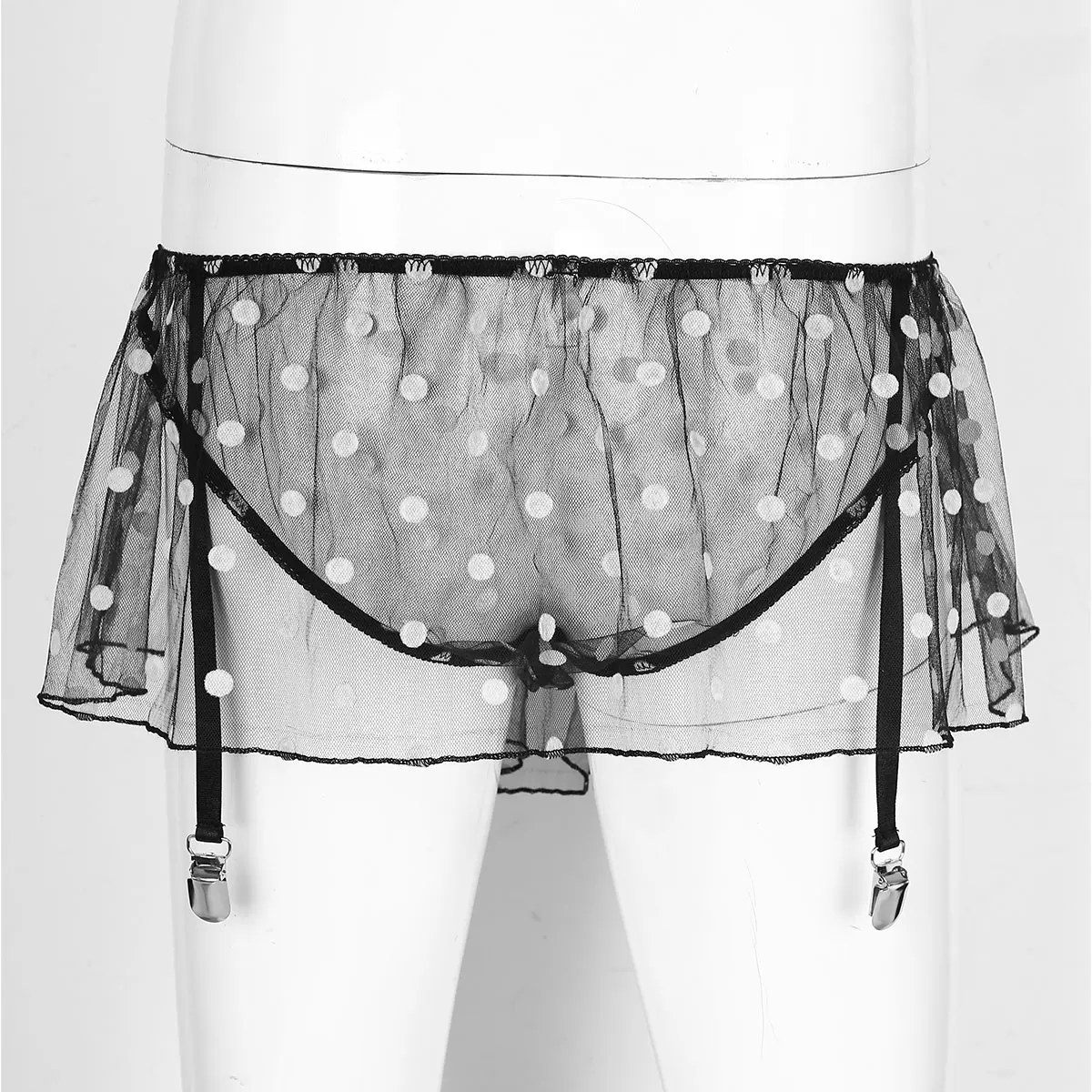 Мужское нижнее белье Сетчатое в горошек прозрачная мини-юбка с высокой талией