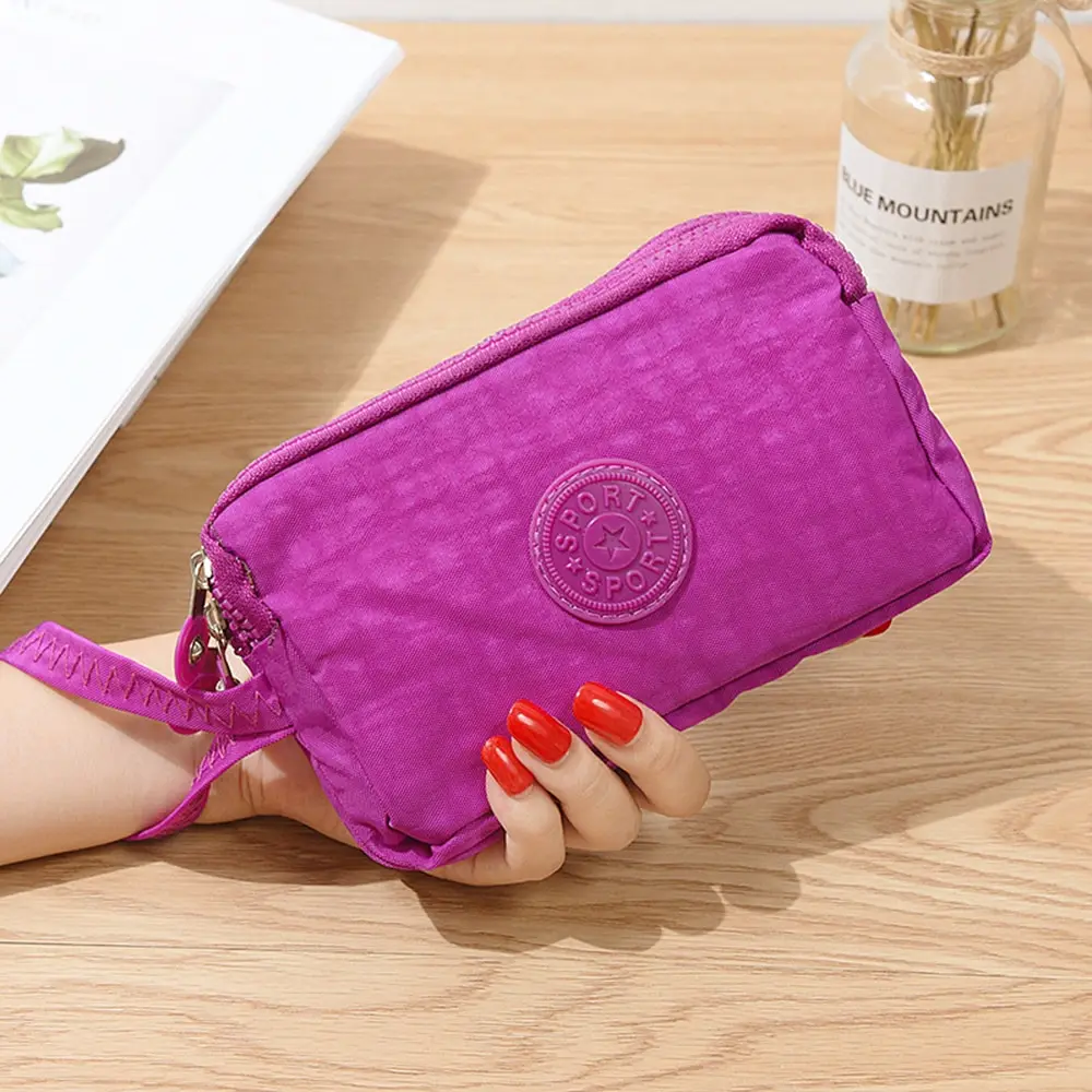 

Women Solid 3 Layer Canvas Coin Purse Card Zipper Wallet Holder Phone Bag Gift Card ID Holders Wallets
