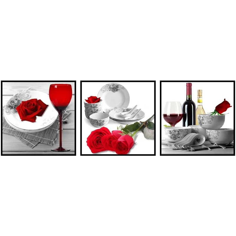 Classic Red Flower Wine Prints Home Decor Nordic Canvas Painting Wall Art Picture Living Room |