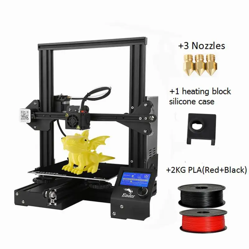 Новое поступление CREALITY Ender-3 с 3 насадками/2PLA/1 Силикон DIY KIT принтер - Цвет: END3 3Nos2PLA1SC