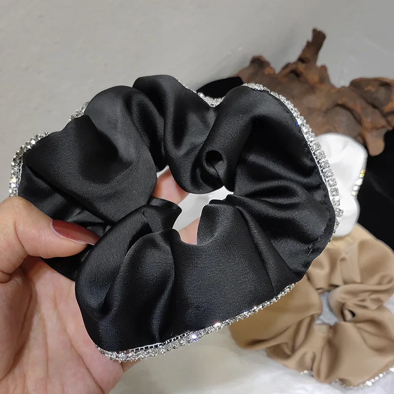 

Women Solid Color Satin Hair Ties Lady Flash Crystal Hair Accessories