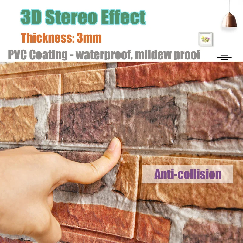 8Pcs 3D Wallpapers Brick Pattern Wall Stickers for TV Background Living Room Kids Bedroom Self-adhesive Waterproof PE Foam Decor