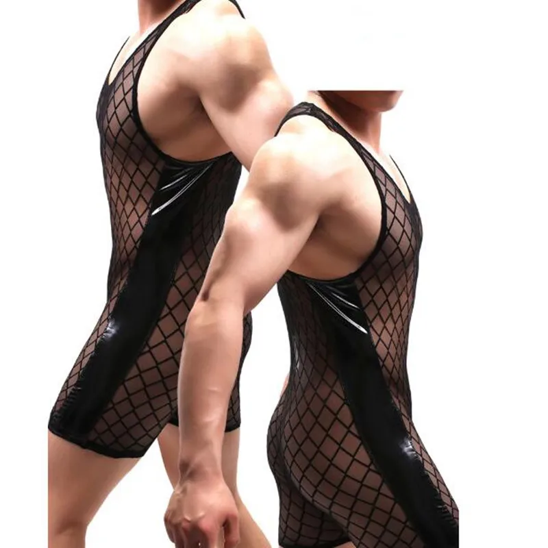 

Sexy Fashion Sexy Men Fitness Mesh Bodybuilding One Piece See Through Transparent Bodysuit Gay Casual Shaper Underwear Shapewear