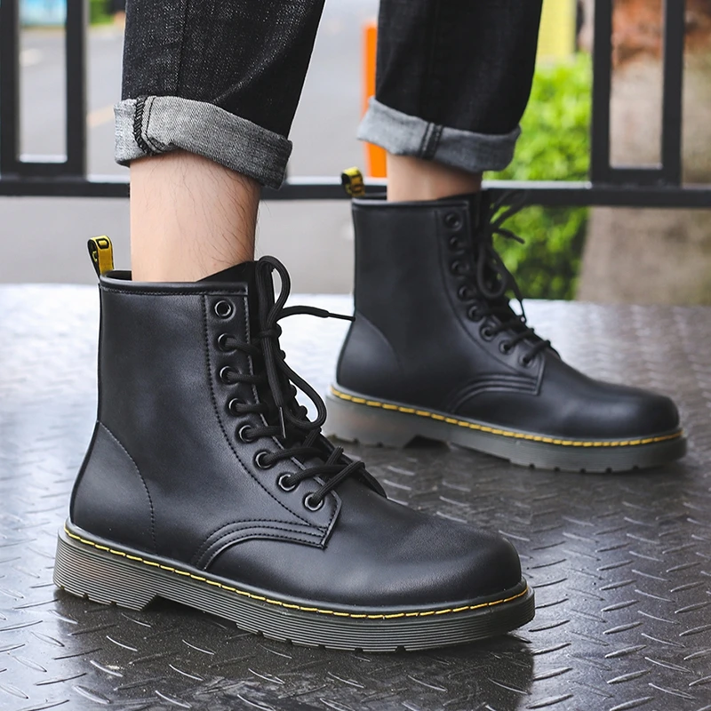 

Men's Martin Boots Short Ankle Shoes 8 Holes Flats Motorcycle Boots Male Casual Shoes Autumn Winter Boots Men Black Booties 2021