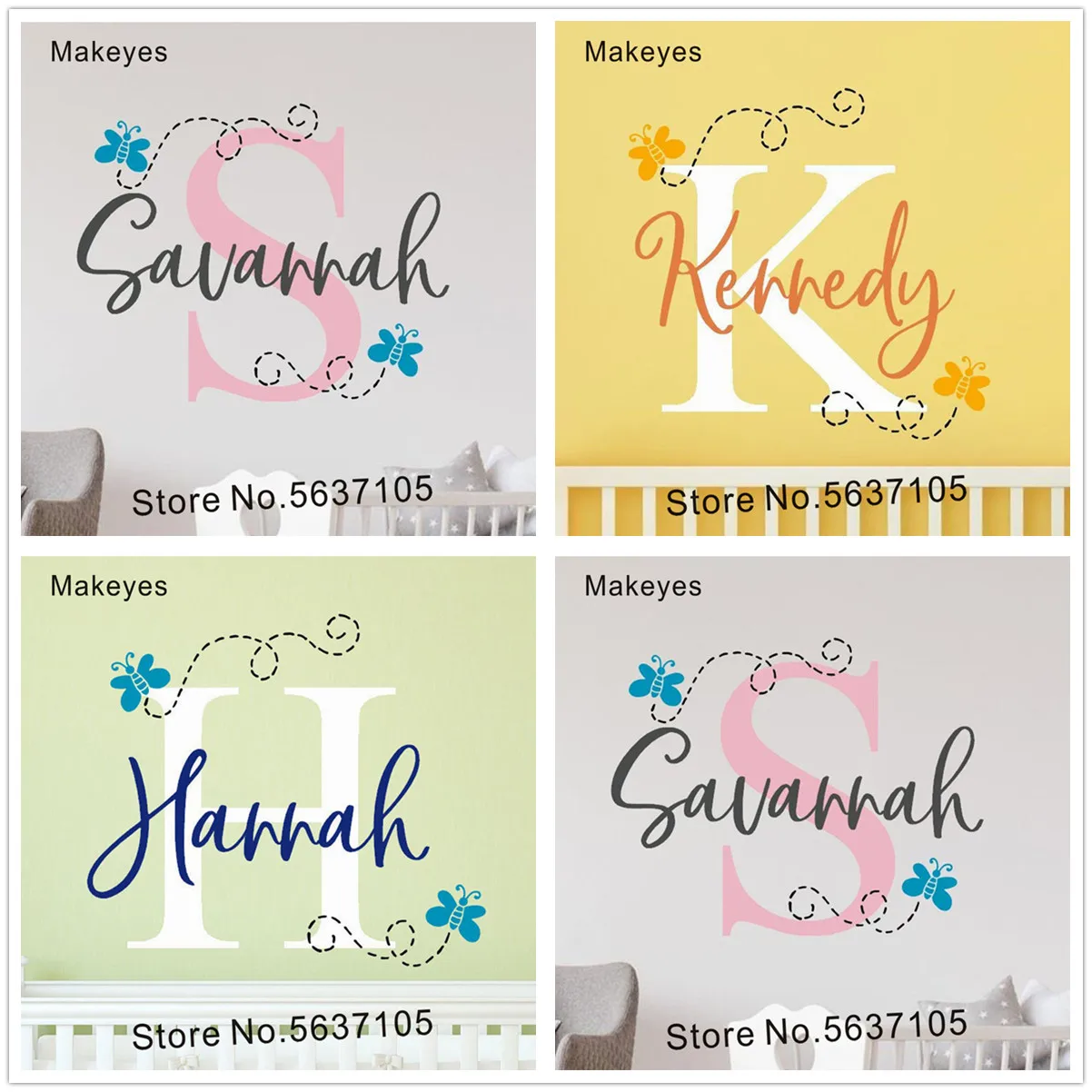 

Makeyes Custom Names Wall Decals Girls Baby Room Wall Decor Vinyl Personalized Kids Name Wall Decoration Butterflies Decal Q585