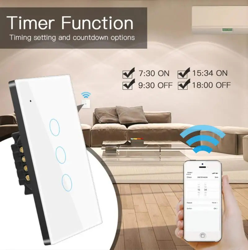 Стеклянная панель Tuya Smart Life американский стандарт сенсорный выключатель нулевой