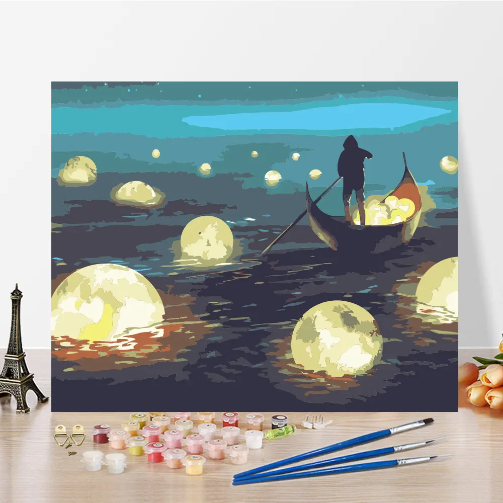 

Diy Oil Painting By Numbers Ferryman Landscape On Canvas DIY HandPainted Acrylic Paint Kit Wall Art Picture Home Decor Best Gift