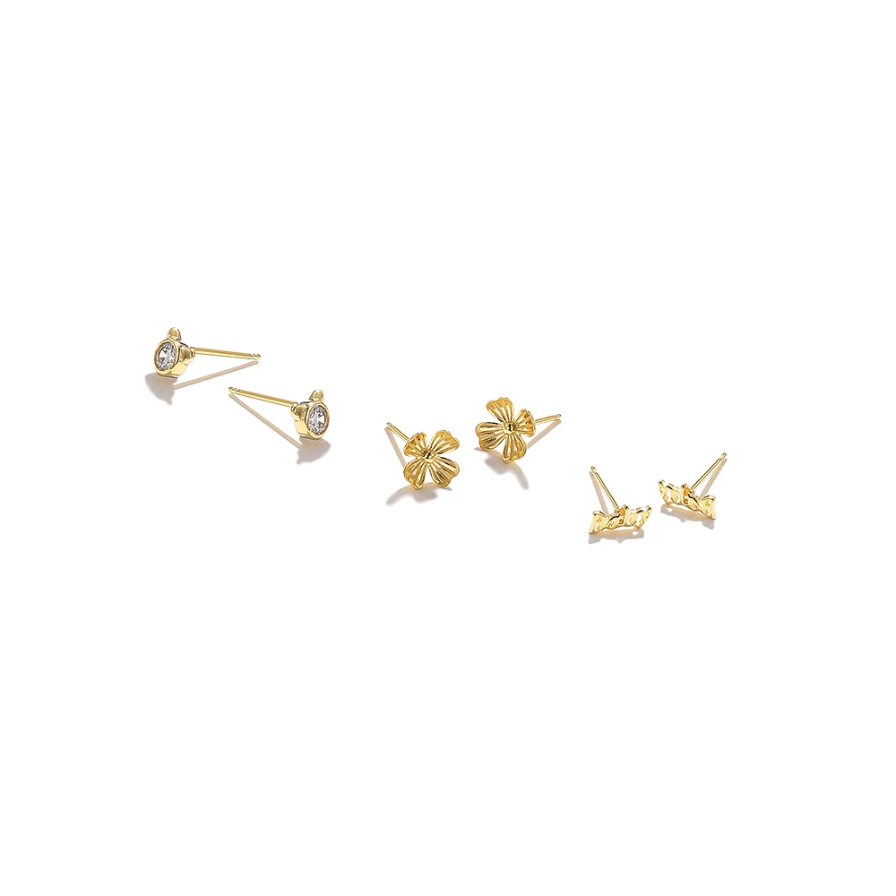 

SILVERHOO 925 Sterling Silver Letter BABY & Cute Flower Stud Earrings Sets For Women Round Zircon Bear Earring Fine Jewelry Gift