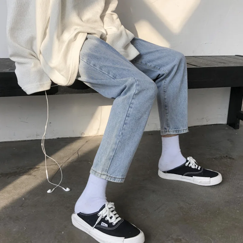 

Jeans men's feet pants classic solid color casual pants literary all-match autumn and winter loose trousers