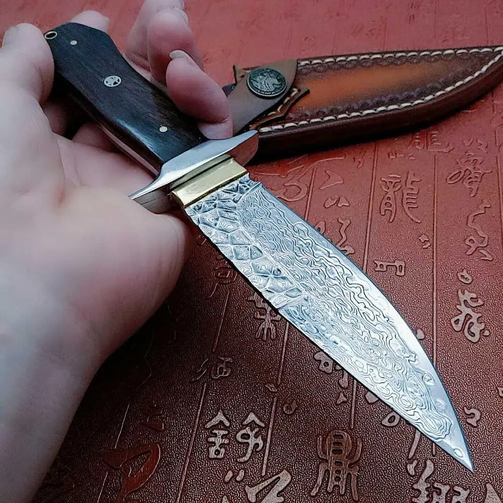 Нож из дамасской стали с фиксированным лезвием полностью резцы для кемпинга и