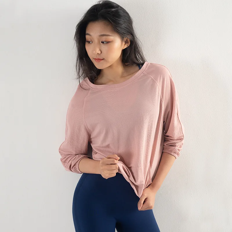 2019 Loose Workout Tops for Women Lace Drawstring Design Crop Top Long Sleeve Shirts Modal Yoga Shirt Running Fitness Clothing | Спорт и