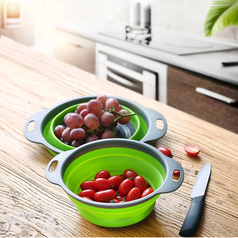 

Creative Folding Vegetable And Fruit Storage Basket PP Basket Storage Basket Drain Basket 2 Sizes