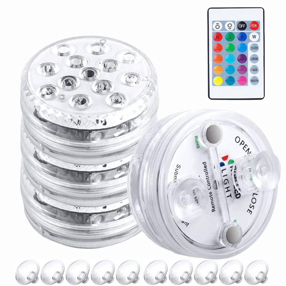 

4PCS Submersible LED Light Underwater Disco Hot Tub With Remote For Pond Pool Vase Base Fish Tank Garden Party Decoration