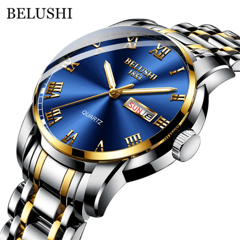 Мужские Роскошные брендовые деловые кварцевые часы BELUSHI модные