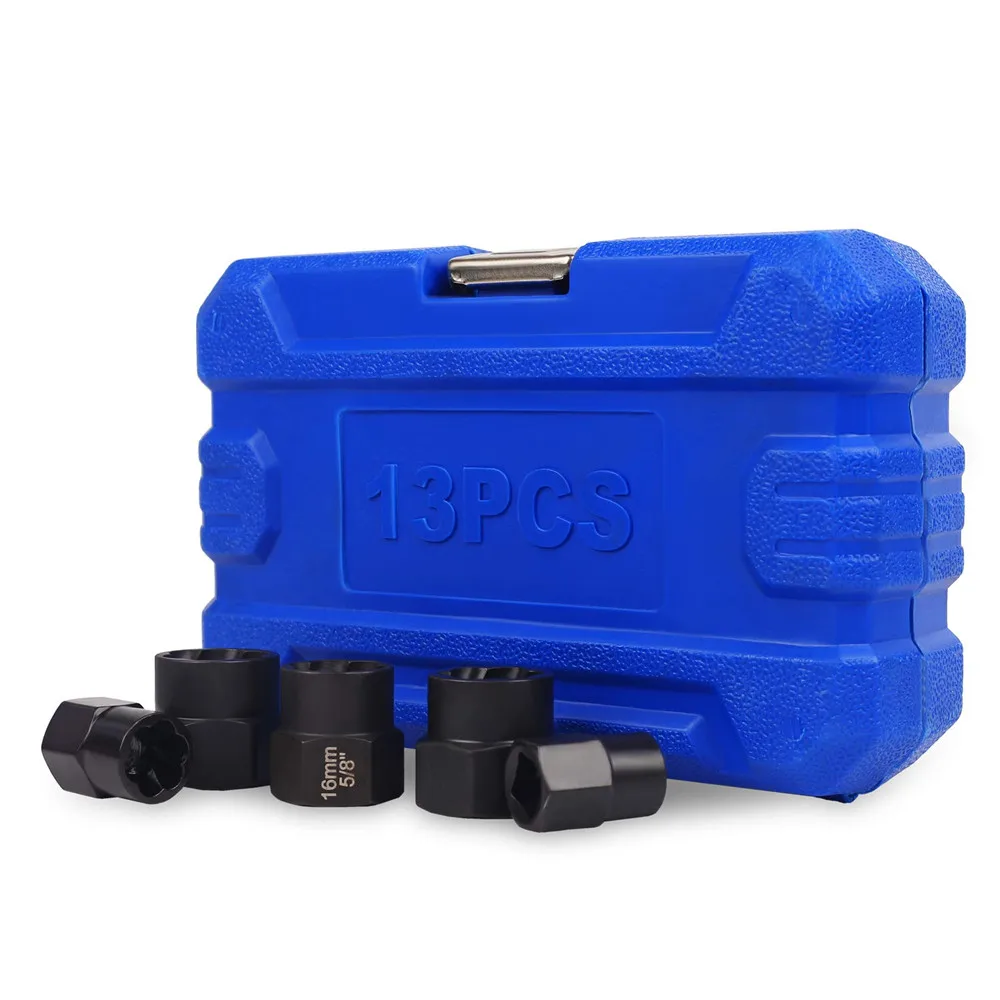 

Drillpro 13Pcs Impact Damaged Bolt Nut Screw Remover Extractor Socket Tool Kit Removal Set Bolt Nut Screw Removal Socket Wrench
