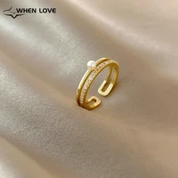womens rings 2021 fashion trend woman metal pearl stone jewelry korean style vintage female resizable ring aesthetic gift